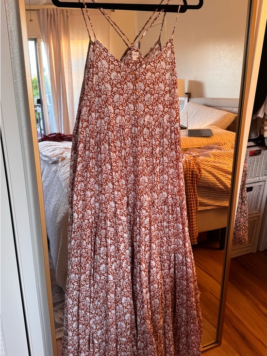 acacia swimwear Dresses & Skirts - acacia swimwear Rust and White Floral Button-Front Maxi Dress
